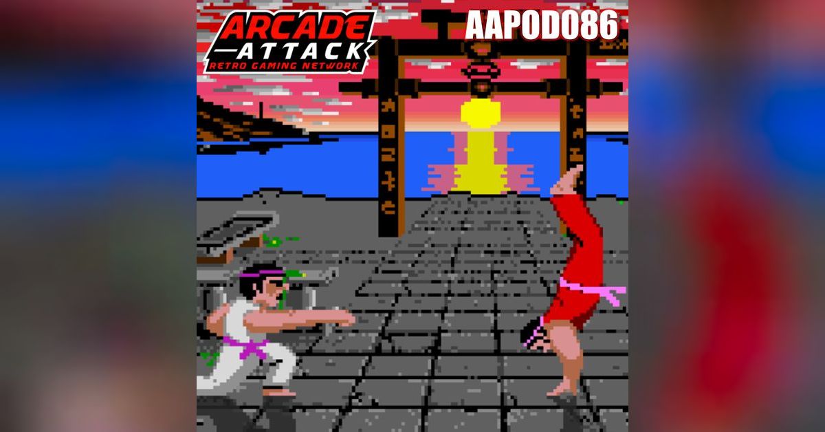 a screen shot of retro fighting game.  two players are fighting on a stone paved ground against sunset background. on the background, there is a stone gate, a body of water, and what appears to be a pier. the entire image is pixelated.
