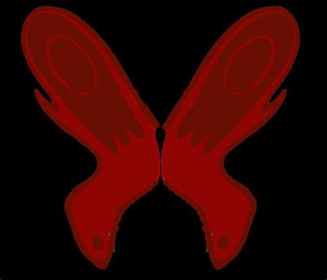 the image shows a red butterfly wings design on a black background. the design is symmetrical, with each wing having a similar shape and internal pattern. the overall style appears to be digital art.