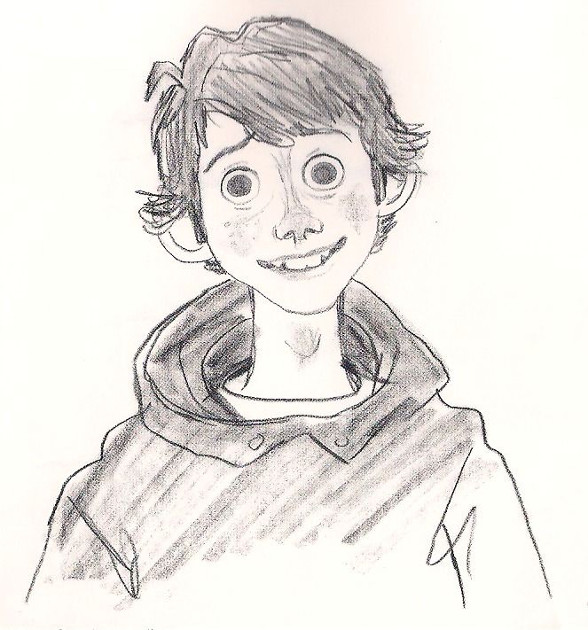 a black and white pencil drawing of a teenage boy with black hair,  a slight smile and wearing a black hooded sweater.