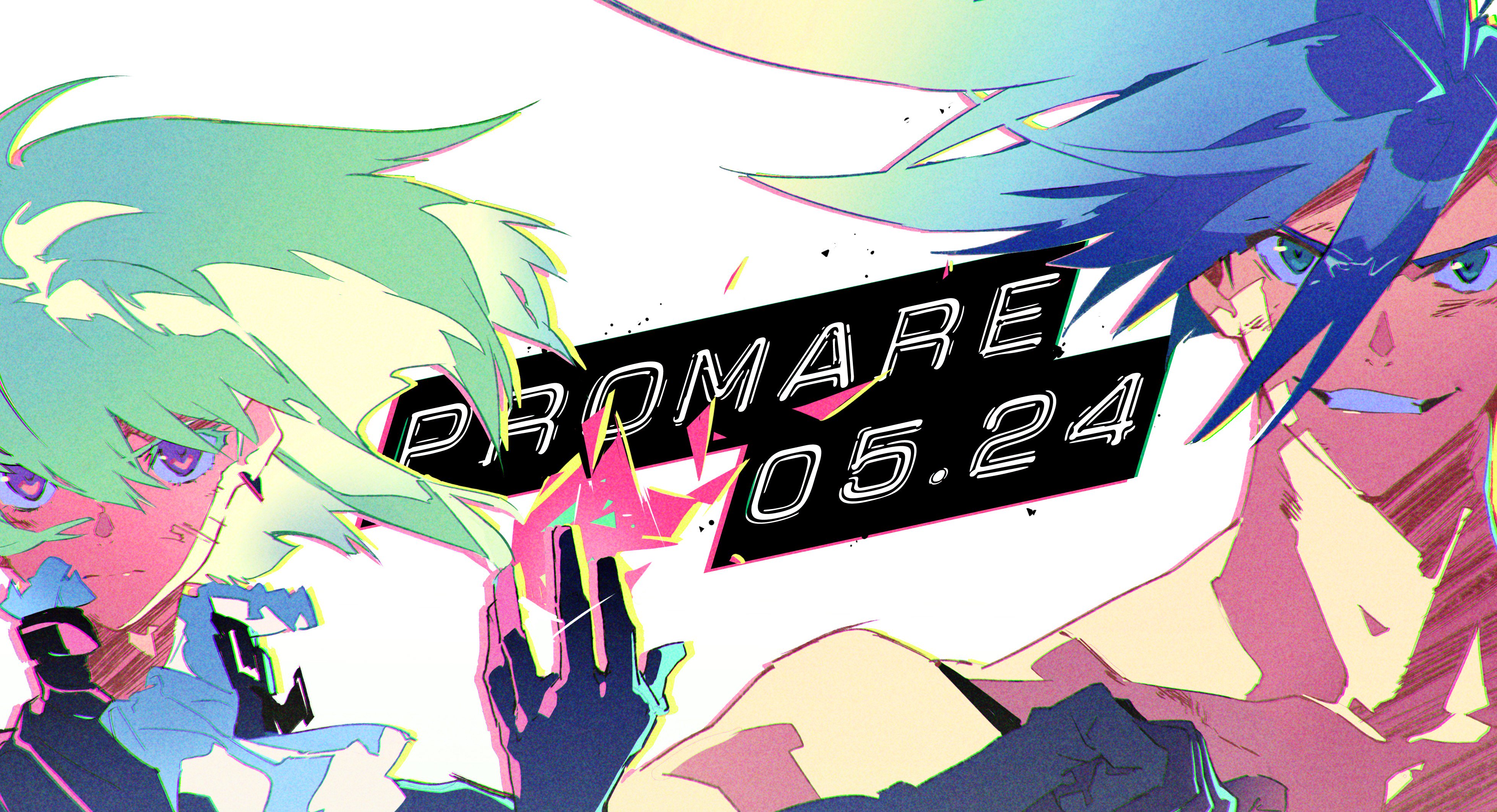 the image is a promotional poster for the anime movie "promare". it features the two main characters, galo thymos and lio fotia, in dynamic poses. the art style is vibrant and colorful, with a focus on sharp lines and exaggerated features. the background is abstract and colorful, with the movie's title and release date prominently displayed.