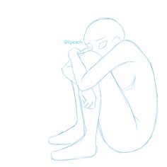 a simple line drawing of a female anime character sitting on the floor with her arms wrapped around her knees, looking sad. the drawing is a pose reference for artists.  the character is depicted with a simple outline and no details in the face or clothing, making it a versatile base for artists to create their own unique characters.