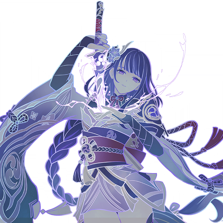this is a digital illustration of yoimiya from genshin impact. she is holding her sword, which is emitting light. she is wearing a kimono with a braided purple hair. yoimiya is depicted with a soft, dreamy look on her face, and she has a gentle expression. the image is set against a dark background that helps to make her stand out and draw attention to her details.