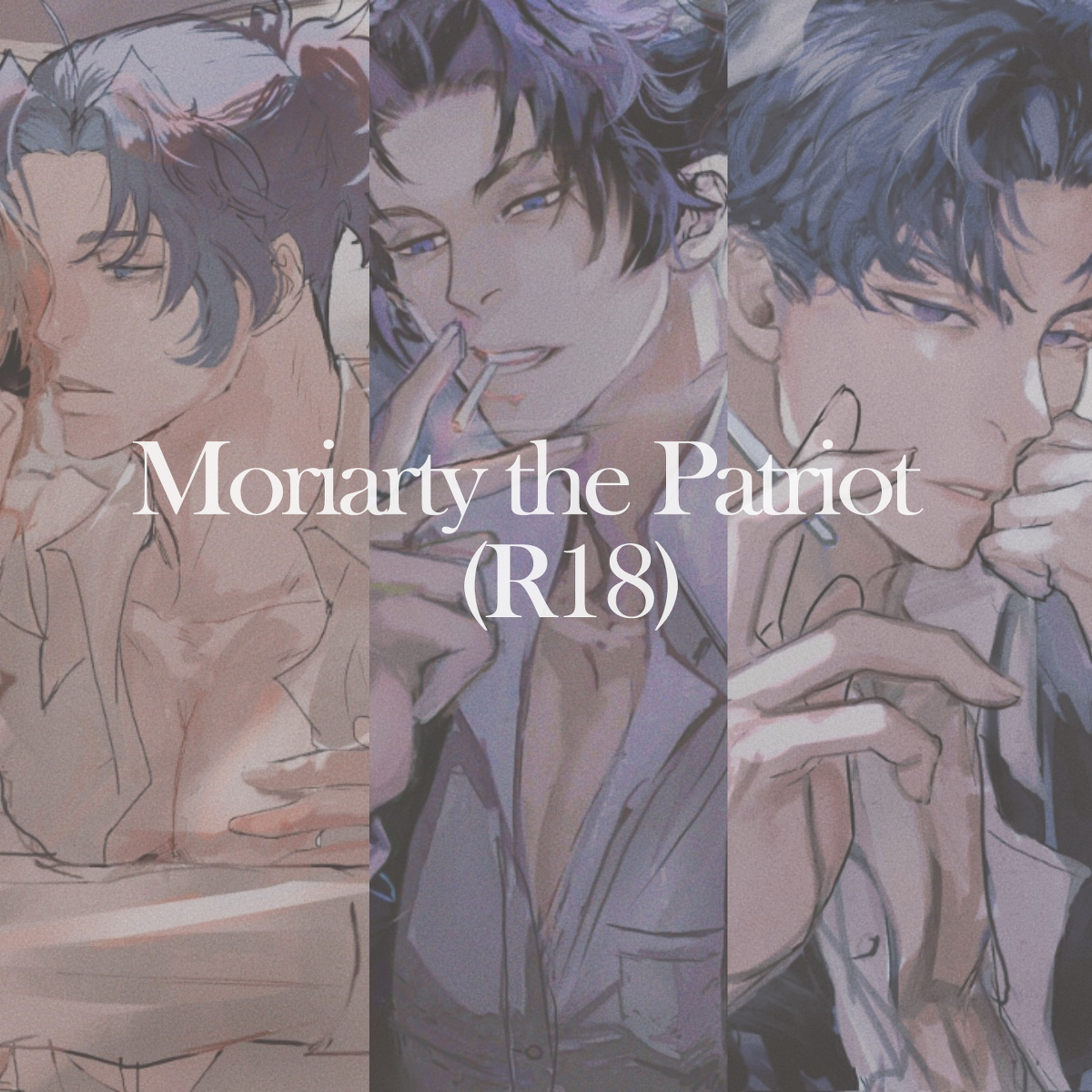 this image is a digital illustration of a handsome anime man with dark blue hair. he is wearing a dark suit and has a cigarette in his mouth. the image is stylized with soft, pastel colors and a dreamy atmosphere. the man appears to be mysterious and alluring, with a hint of danger in his eyes.