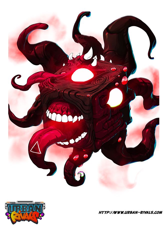this is a digital illustration of a creature that appears to be a cube with tentacles. the cube is red with a white eye, and has teeth. the tentacles are also red and have a slight black tint to them. the image is set against a white background. the creature is a representation of an urban rival, as shown by the logo in the bottom right corner of the image.