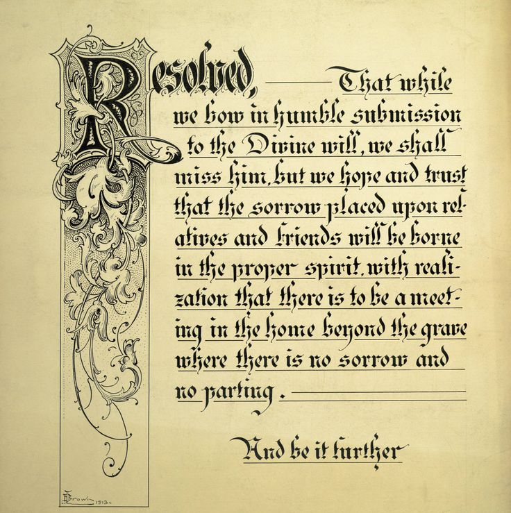 the image is a vintage handwritten document with a decorative flourish. the text is a resolution or pledge. it expresses sorrow and grief at the passing of someone, but also hope and trust in the divine will.  the document speaks of the comfort of a heavenly reunion and the eternal home beyond the grave.