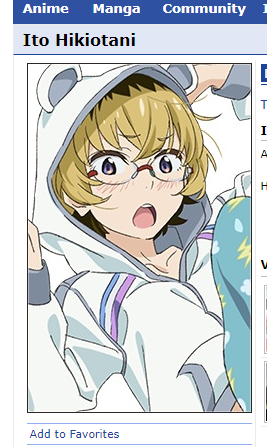 this image is an illustration of a young woman with blonde hair and glasses wearing a white panda hoodie. she is looking at the viewer with a surprised or embarrassed expression on her face, with her mouth open. the background is mostly white with some blue and yellow shapes.
