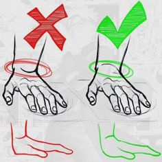 the image illustrates the correct and incorrect ways to apply pressure while drawing on a tablet. the red x demonstrates excessive pressure, resulting in a thick, heavy line. conversely, the green checkmark highlights the appropriate amount of pressure, producing a clean and controlled line.  the bottom portion showcases hand positions, with red indicating improper form and green representing the ideal posture for digital drawing.