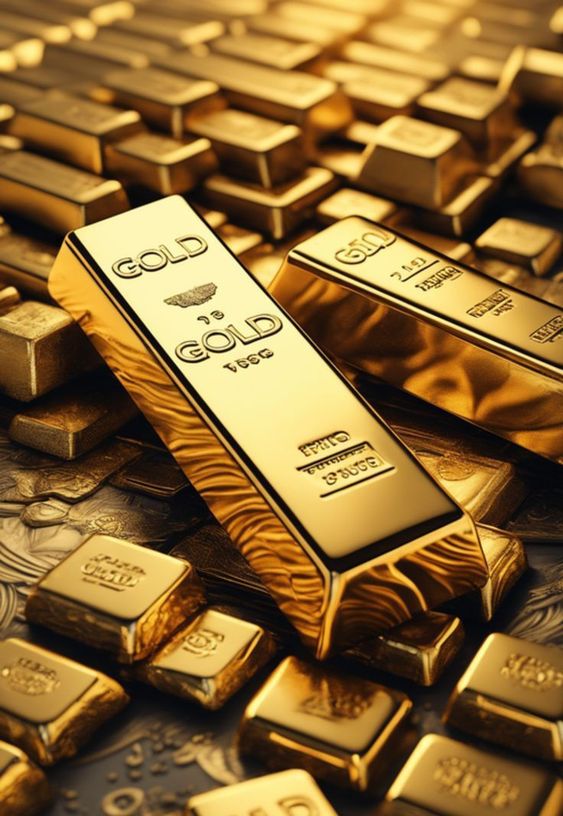 the image showcases a closeup view of numerous gold bars, meticulously arranged in a seemingly random yet visually appealing manner. the bars vary in size, with some larger ones prominently displayed atop a bed of smaller ones. the gleaming surface of the gold bars reflects the surrounding light, creating a dazzling spectacle of wealth and opulence. the fine details and texture of the gold bars are highlighted, emphasizing their weight and value.