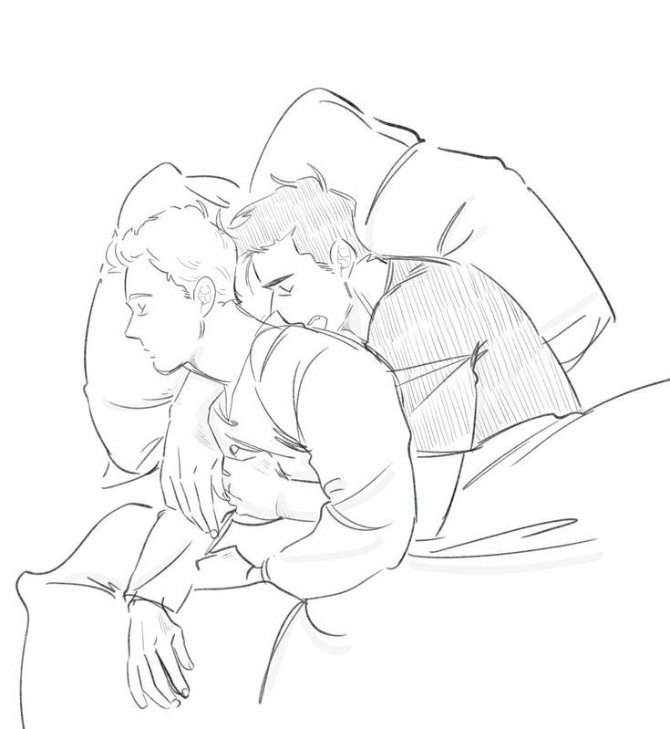 a sketch depicting two people cuddling in bed. one person is lying on their side with their eyes closed, while the other is behind them, hugging them from behind. the artwork captures a sense of intimacy and closeness.