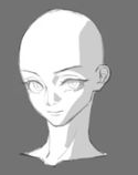 a closeup illustration of a bald anime style face and neck on a gray background.