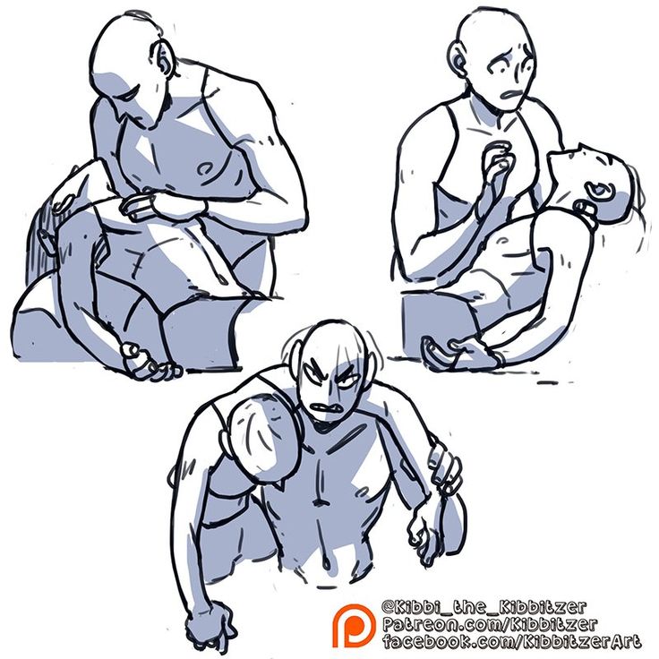 this image contains four sketches of different poses of two people. the first image shows a male character supporting a female character, possibly in a state of distress or injury. the second image shows a male character holding another male character who seems to be unconscious or injured. the third image shows a male character carrying another male character on his back.  the fourth image shows a male character helping another male character up. the sketches are all done in a simple, lineart style with some shading and details to show the figure's anatomy. the poses and expressions of the characters convey different dynamics and emotions, which might be helpful for artists seeking inspiration for their own drawings.