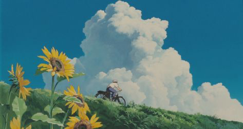 a beautiful image of a sunny summer day. the sky is a bright blue with puffy white clouds. in the foreground, there are sunflowers in a green field, and there are more hills in the background. the sunflowers are in bloom, and the sky is a clear blue. the sun is shining and the air is fresh. the image is peaceful and serene, and it evokes a sense of tranquility and joy.