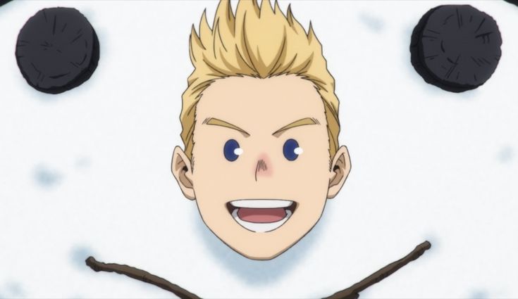 a closeup shot of a male anime character's face. he has short blonde hair and large blue eyes. he is smiling cheerfully, and the background is white, creating a simple and clean aesthetic.