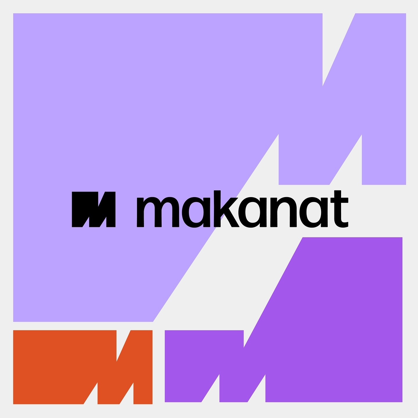 the image is a logo for a brand named "makanat". the logo features the brand name in a bold, black font. the logo is set against a light gray background and uses a combination of purple and orange geometric shapes to create a visually appealing and memorable design.