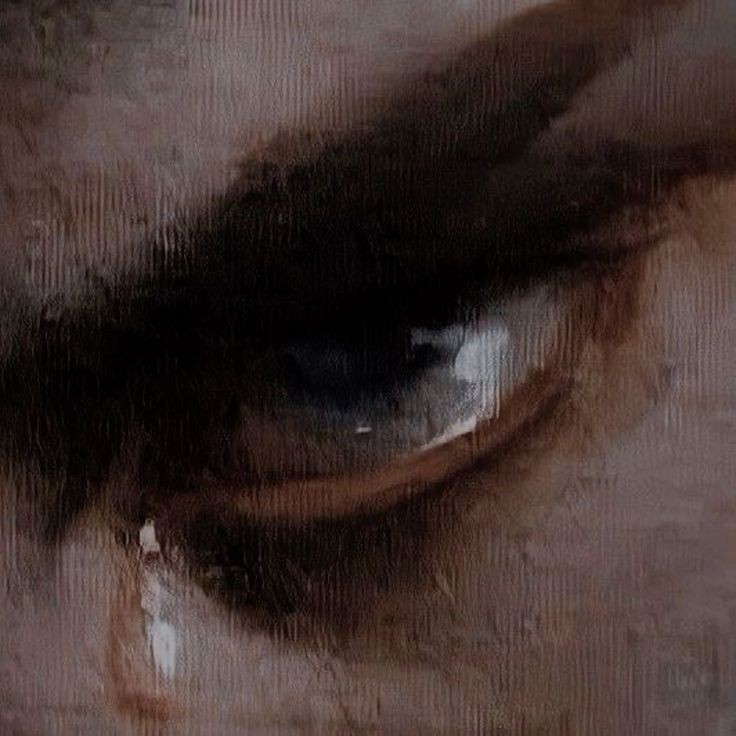 the image is a closeup of a painting of a man's eye. the eye is slightly narrowed, and a single tear can be seen running down the man's cheek. the colors in the painting are muted and earthy, creating a sense of sadness and melancholy. the brushstrokes are visible, adding to the emotional impact of the painting.
