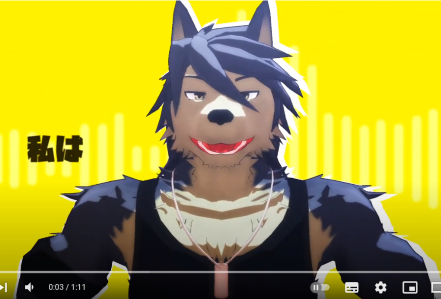 a digital illustration of an anthropomorphic wolf character set against a vibrant yellow background. the character, with blueblack hair and a furry face, stares directly at the viewer, its mouth slightly open. it sports a black tank top and a necklace. the upper body dominates the frame, cropped above the chest, emphasizing the character's expressive face.  the lighting is bright and artificial, casting no discernible shadows on the subject. the overall aesthetic leans towards anime or cartoon styles within the furry fandom.
