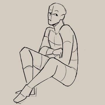 a simple line drawing of a female figure sitting with their legs crossed. the figure is drawn in a relaxed pose, with one arm resting on their thigh and the other resting on their knee.