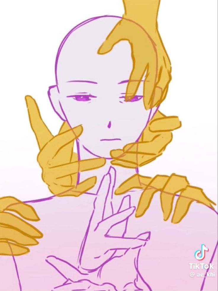 a line art sketch of two hands holding a person's head and shoulders. the hands are in a protective pose and the person appears to be in a state of vulnerability. the drawing is done in a simple, minimalist style with no details.