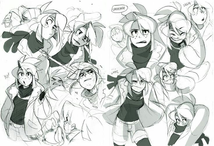 this is a black and white cartoon illustration of multiple cartoon characters sketched out in various poses with different expressions. the characters are all drawn in a simple style with a slightly exaggerated appearance.