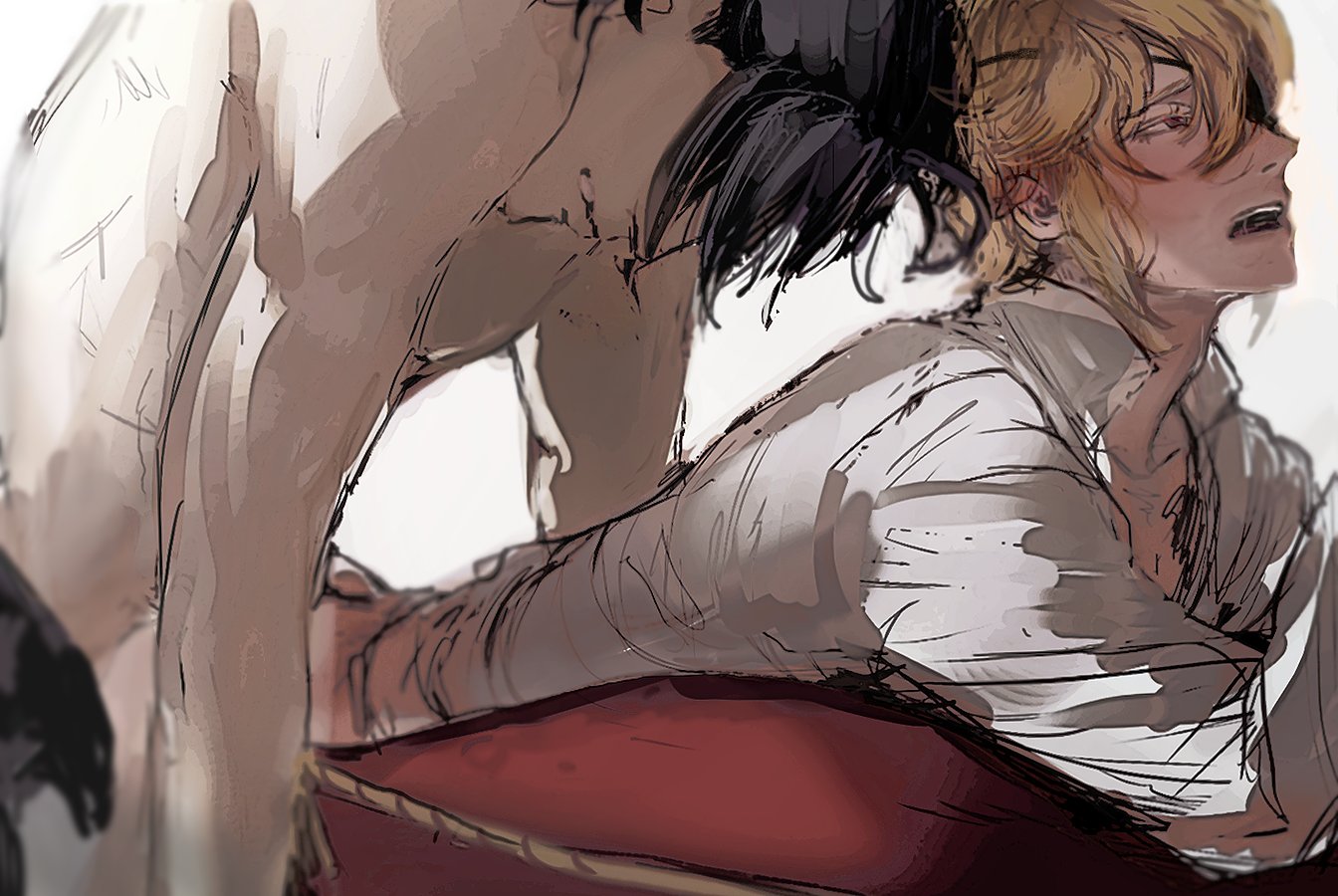 this is a digital illustration of two anime boys