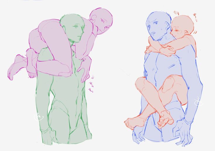 this image is a drawing of a couple, in two different poses. on the left side of the image, the man is carrying the woman on his shoulders and on the right side of the image, the man is holding the woman in his arms. these drawings are  poses reference  for artists  to use when creating their art.  the drawings are simple, with basic outlines of the figures, and are meant to be used as a starting point for more detailed drawings.