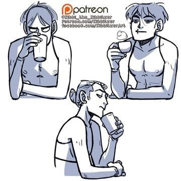 three cartoon women sitting and drinking a cup of tea or coffee, drawn in a cartoon style with blue and white colors.