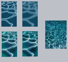 a collage of six images showing various water patterns, with a blue background. the images are arranged in a grid pattern and look like tiles.