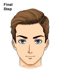 this is a sketch of a male anime character’s face.  the text “final step” indicates that this is the last step in a drawing tutorial.