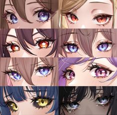 the image features a collage of eight different pairs of animestyle female eyes. each pair is unique in shape, color, and expression. the art style is smooth and polished, emphasizing the vibrant colors and delicate details of the eyes.  the overall effect is captivating and expressive, showcasing a range of emotions and personalities through subtle variations in the eyes.