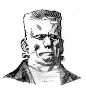 a black and white sketch of a man's head and shoulders. the drawing is done in a stylized manner with lines and shading. the man is looking straight ahead with a serious expression. he has short, closecropped hair and a short beard.