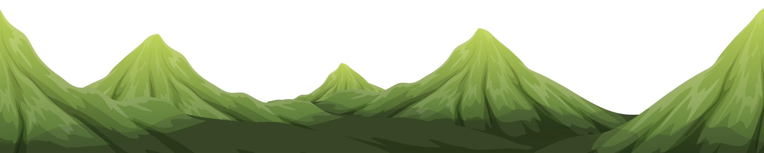 a cartoon illustration of a green mountain landscape with several hills and peaks against a white background.