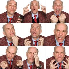 a collage of nine pictures of a man.  each picture shows a different emotional expression.  the expressions range from happy and surprised to angry and sad.