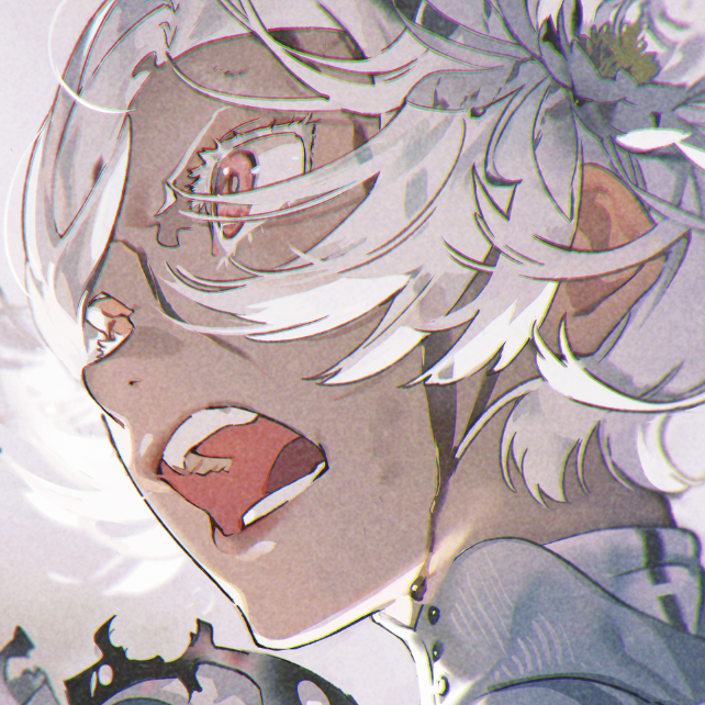 the image shows a closeup illustration of a young person with white hair, likely an anime or manga character, in a state of extreme emotional distress. they are yelling with their mouth wide open, teeth bared, and tears welling in their eyes. the art style is expressive, using dynamic lines and shading to convey the intensity of the emotion. the background is abstract and light, keeping the focus on the character's face and expression.