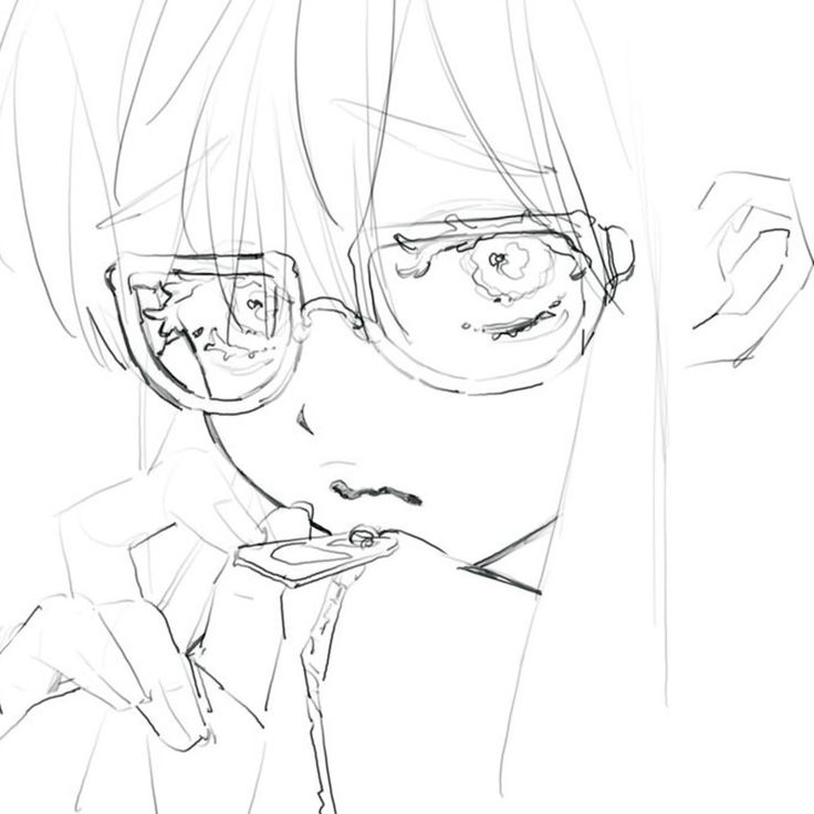 a black and white sketch of an anime girl with glasses looking down, thoughtfully, with her hair covering her face, drawn in a style that evokes a sense of contemplation and melancholy. the sketch is very detailed, giving the impression of a rough draft for a more finished piece.