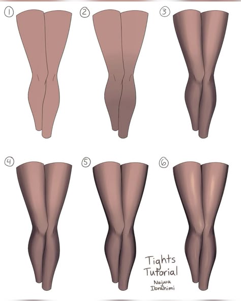 this is a drawing tutorial for drawing tights on legs. it shows six steps of drawing. each step is numbered and shows a different stage of the drawing process. the tutorial is done in a simple, clear style, making it easy to follow.