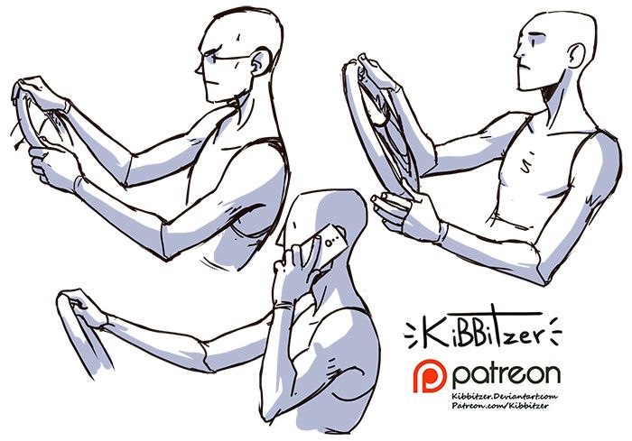 this is a sketch of a figure drawing tutorial showing three poses of an arm and hand. the tutorial is by kibbitzer.