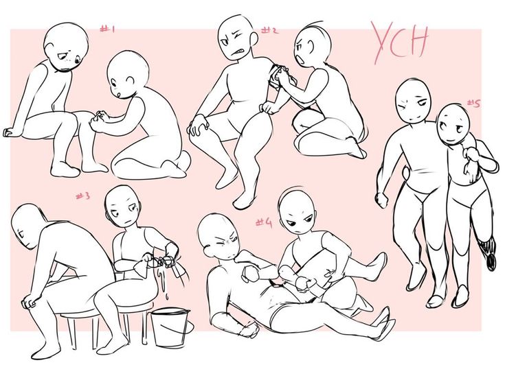 the image is a collection of drawing bases.  each base shows a different pose of a character.  the bases are labeled with numbers,  the image has the text "ych" in the upper right corner.  the image is likely for use as a reference for drawing characters.