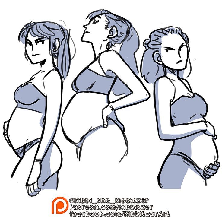 a sketch of three pregnant women in different poses and clothing. the sketch is drawn in a simple style with black lines on a white background. the woman on the left is looking down, her arms crossed over her belly. the woman in the center is looking towards the right, with her hand on her stomach. the woman on the right is looking directly at the viewer, with her hand on her stomach. the sketch is titled "kibbi_the_kibbitzer" and includes links to the artist's patreon and facebook pages.