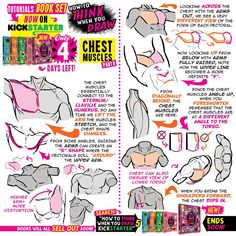 this is a page from an anatomy tutorial book, showing how to draw the chest muscles from different angles.