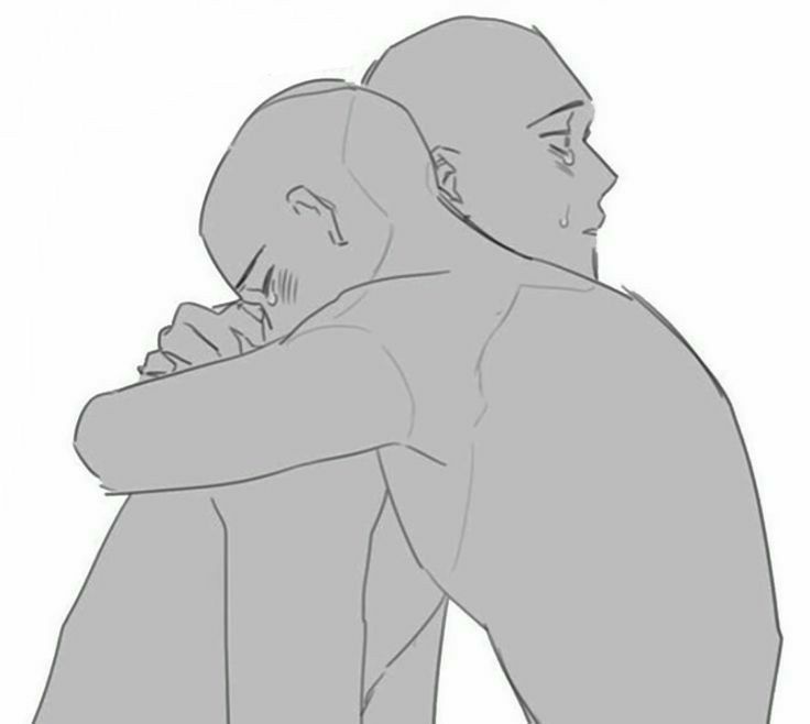 this is a line drawing of two people, both facing the left side of the image,  hugging. the person in the front appears to be crying, and the person in the back has their head resting on the front person's shoulder.