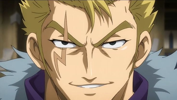 this is a closeup digital drawing of a male anime character. he has blonde hair, sharp features, and a lightning bolt scar over his right eye. he is wearing a purple and white collar and has a furlined jacket. he is looking at the viewer with a smirk and looks dangerous and menacing.
