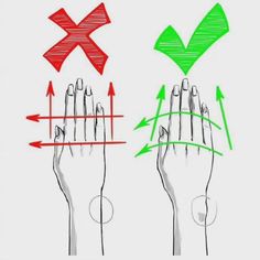 the image is a diagram showcasing a hand stretching exercise. it illustrates the correct (green checkmark) and incorrect (red x) ways to stretch your fingers. the correct method emphasizes gentle curves, while the incorrect method shows forced straightening.