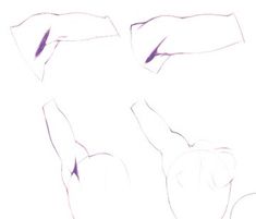 the image is a black and white sketch showing different angles and poses of an arm, likely for artistic reference. the purple shading seems to highlight musculature.  the top two are from the elbow down while the bottom two are from the shoulder.
