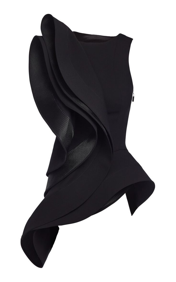 this is a black sleeveless dress with an asymmetrical ruffle detail on the bodice. the dress is cut in a modern, contemporary style and is perfect for a party or other formal occasion.