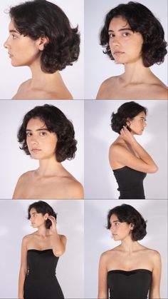 the image features six headshots of the same woman, showcasing her natural beauty and curly hair. she is positioned against a clean, white background, illuminated by soft lighting that accentuates her features. the perspective is at eye level, creating a sense of connection with the viewer. the woman's expressions are neutral and approachable, emphasizing her natural beauty and versatility as a model.