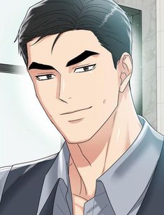 this is a digital illustration of a man.  he has short, black hair and dark eyes. he's wearing a white collared shirt and a dark gray suit jacket. the background is a very light gray with a white rectangle behind the man. overall, the illustration has a soft and bright feel.