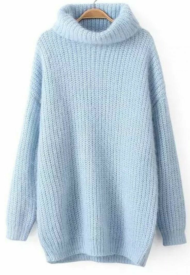 this image shows a light blue turtleneck sweater. it's made of a soft, knit fabric and has a relaxed, oversized fit. the sweater is perfect for layering and would be a great addition to any wardrobe.