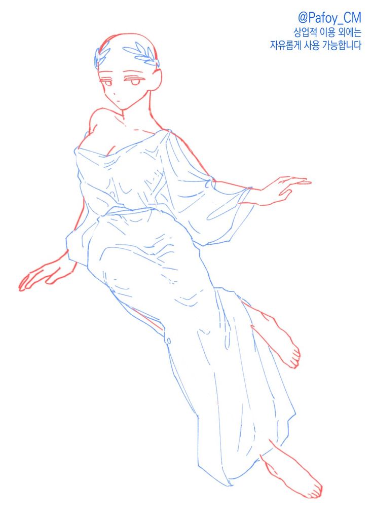 a line art sketch of a woman in a robe with her arms extended. she has a laurel wreath on her head.