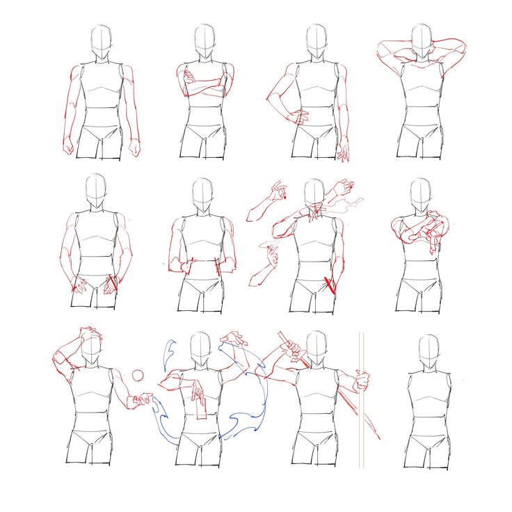 the image is a collection of 12 male figures in different poses. these poses are drawn as outlines for artistic reference and practice. the figure outlines are drawn in a simple and stylized way, using basic shapes and lines to emphasize the structure and movement of the human body. they are drawn in a light, pencil style. some of the figures are holding swords or daggers, while others are in more relaxed poses.  the drawing has annotations on the body and limbs for further understanding of the poses. this image is a valuable resource for anyone wanting to learn how to draw human figures in various poses.