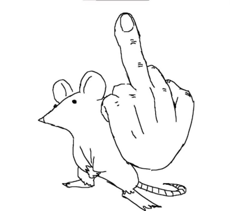 a black and white line drawing shows a rat standing in front of a hand giving the middle finger.
